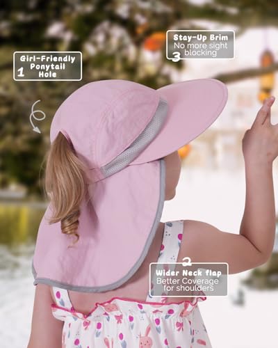 Toddler Kids Sun Hat with Neck Flap UV Protection Wide Brim Summer Beach Hat for Toddler Girls Boys 2-9 Years4