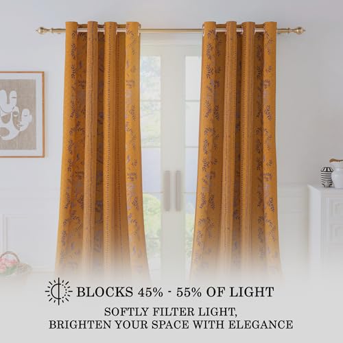 Image of Story@Home Cotton Linen Curtains for Long Door, Combo Set of 3 Curtains 9 Feet Long, Room Darkening Curtains with Tie Back (116 X 275 Cm | Mustard Yellow & Brown)