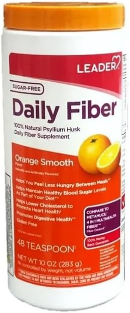 LEADER Psyllium Husk Powder Supplement 4-in-1 Fiber for Digestive Health, Plant Based 100% Natural Psyllium Husk Daily Fiber, Gluten Free, Non-GMO, Compare to Metamucil 13 OZ (Pack of 3)