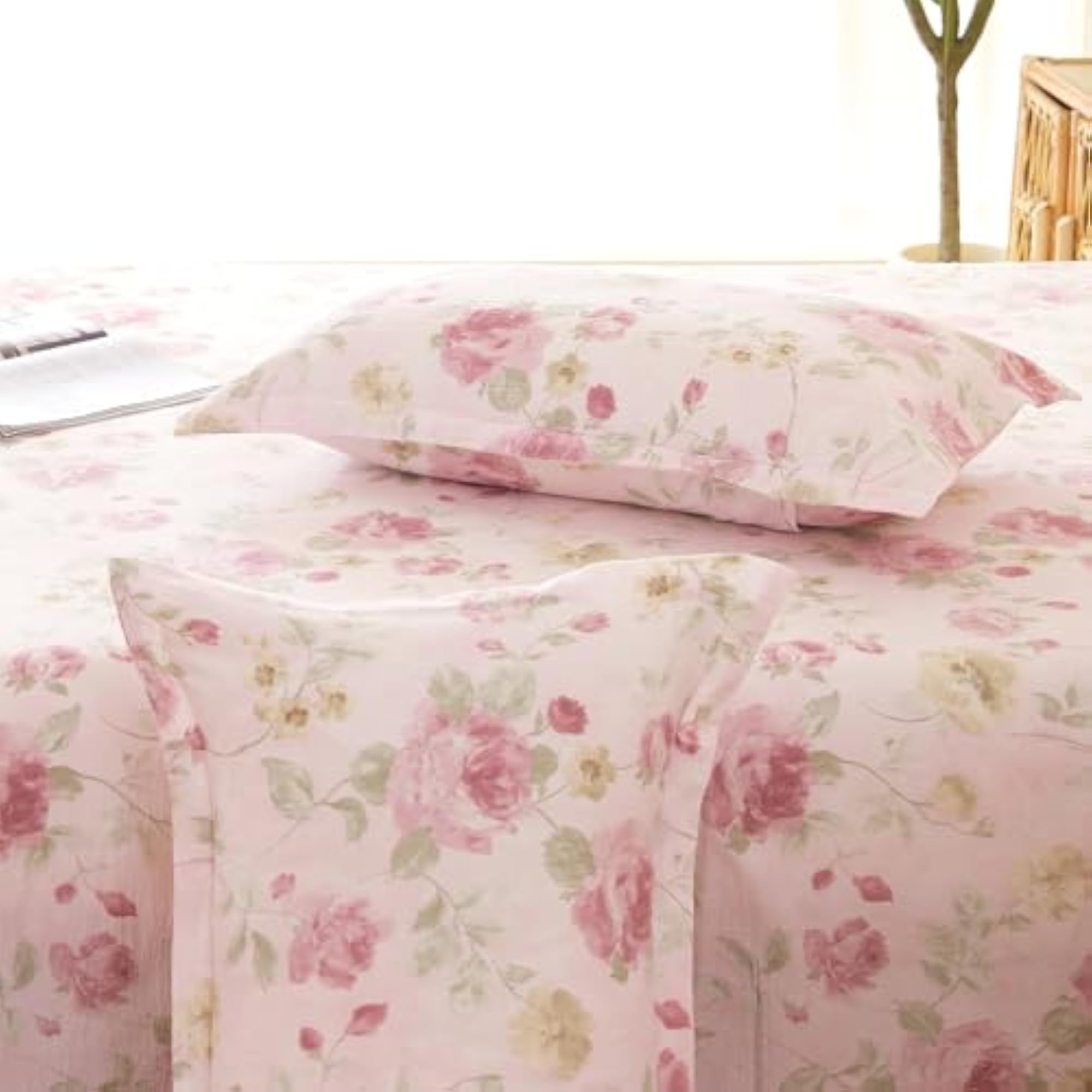 King Size Air Cotton Bedsheet, Pink & Green, 270 x 250 cm