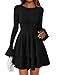PRETTYGARDEN Womens Fall Fashion 2025 Long Bell Sleeve Mini Sweater Dress Casual Crewneck A Line Knit Short Cocktail Dresses(Black,Medium)