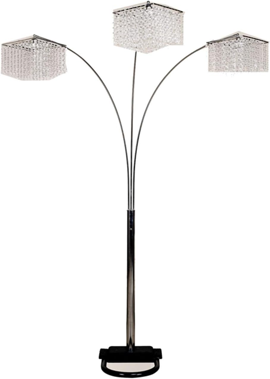 Crystal Arch Floor Lamp - Modern Minimalist Design, 97" Tall, Nickel Finish, Living Room Lighting