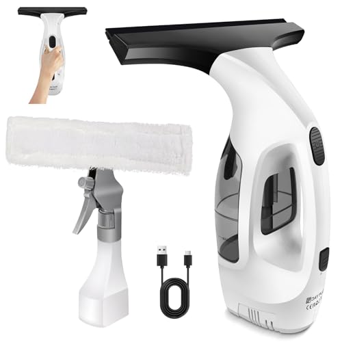 Rechargeable Cordless Window Vacuum Cleaner | 50Min Runtime, 280mm Wide Nozzle | Efficient Streak & Drip Removal for Windows, Mirrors,Showers & Cars | Lightweight Handheld Design with Large Water Tank