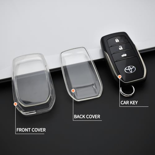 Image of Clear TPU Key Cover and Keychain Compatible for Toyota Fortuner | Hilux | Innova Crysta | Fortuner Legender | Innova HyCross | Land Cruiser Smart Key (Clear TPU with SP08 Keychain)
