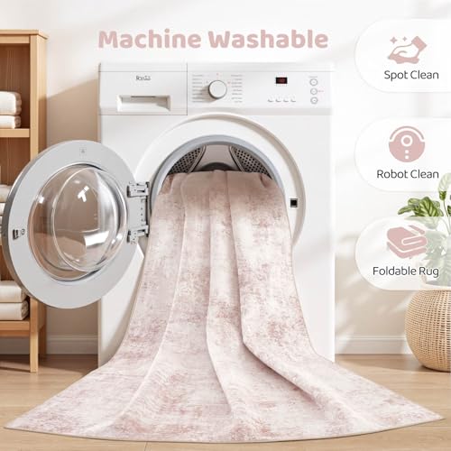 Pink Rugs for Bedroom Girls: 8x10 Washable Large Modern Soft Area Rug Indoor Non-Slip Cute Carpet for New Parents Aged 25-45 - Living Room Nursery Kids Playroom Preppy Room Baby Room Decor