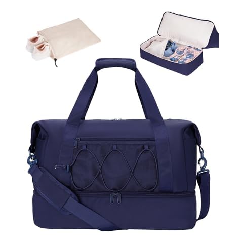 sportsnew Travel Duffel Bag, Sports Gym Bag with Shoe Compartment and Wet Pocket, Weekender Overnight Bag for Women Men, Large Water Resistant Carry on Tote Bags, Navy Blue, patent pending Cover