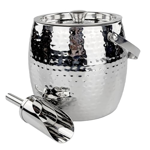 BREKX 3-QT Insulated Ice Buckets for Parties with Lid and Scoop - Iceberg Anchored Wine Chiller Champagne Bucket for Cocktail Bar, Metal Bucket with Lid, Non-Sweat