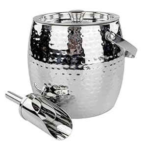 BREKX 3-QT Insulated Ice Buckets for Parties with Lid and Scoop – Iceberg Anchored Wine Chiller Champagne Bucket for Cocktail Bar, Metal Bucket with Lid, Non-Sweat