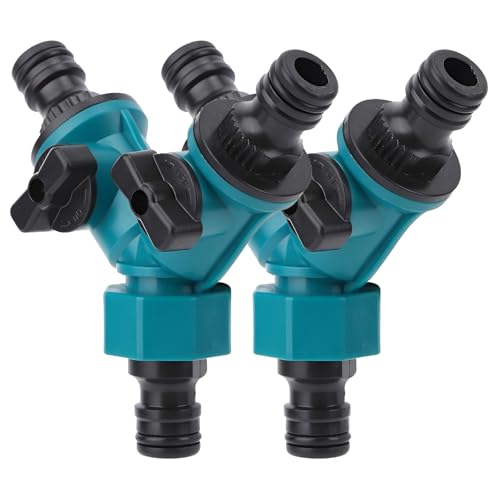 2 Pcs 2 Way Hose Pipe Connector, Garden Hose Splitter with On/Off Valves, Heavy Duty Y-Splitter for Outdoor Watering, Irrigation, Kitchen & Garden Tap