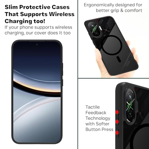 Image of RIGGEAR Shockproof Sleek Hybrid Armor Magnetic Back Cover Case Compatible with MagSafe Accessories for Poco F7 5G (Smoke Black Matte PC + Black TPU Bumper)