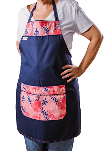 Avental feminino azul inclui 2 toalhas de cozinha combinando padrão Flamingo