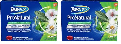 Termatuss Comprimidos Para la Tos Seca o Con Expectoración, Ingredientes de Origen Natural, Sabor a Frambuesa, 16 Comprimidos Para Chupar (Paquete de 2)
