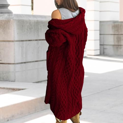 Bengbobar Long Cardigan Sweaters for Women Coats Cable Knit Casual Open Front Long Sleeve Hooded Sweater with Pockets2
