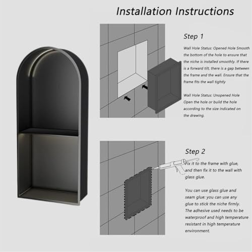 Niche de douche arquée encastrée en inox noir 3 étages sans carrelage nécessaire - 5