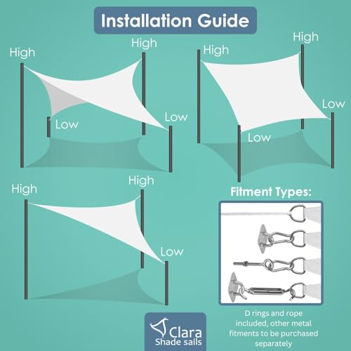 Clara Shade Sails - White Triangle 2m Sun Shade Sail, Conservatory Sail Shades, Pergola Canopy, Garden Sail Canopy Waterproof, Patio Gazebo, Tent, Outdoor Sun Sail Shade, Garden Awning - Image 4