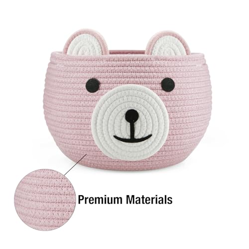 Image of PandaEar 2 Pack Cotton Rope Baby Basket, Baby Gift Basket Nursery Laundry Organizer with Cute Bear Design for Storage Infant Newborn Essentials, Diaper Caddy with Handle