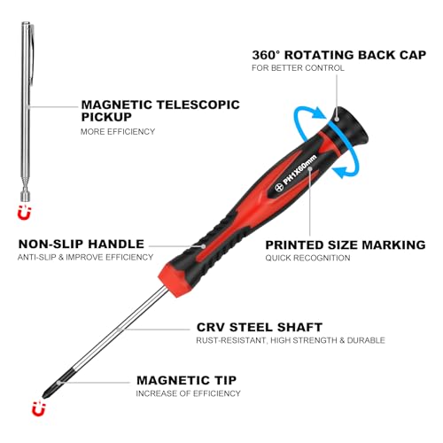 HAUTMEC 11-PCS Precision Mini Screwdriver Set with Telescoping Magnetic Pickup Tool, Phillips, Flat, Torx, Pouch, CRV Steel Shaft Magnetic Tiny Screwdriver Set for Eyeglass, Watch, Laptop, Phone - Thumbnail 2