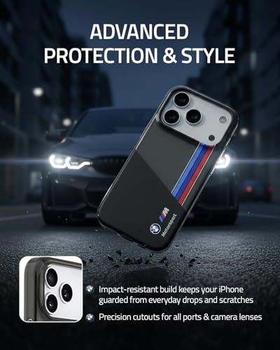 Image of CG MOBILE BMW [Official Licensed] Protective Case Designed for iPhone 17 Pro Max |Motorsport Collection|IML Printed Case with Vertical Stripes - Black