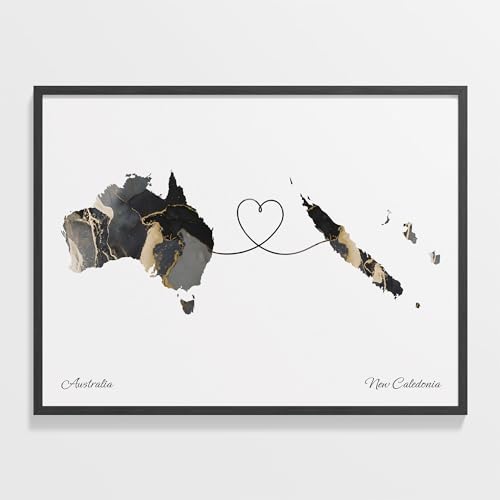 Australia to New Caledonia Print, Dutch Marble Two Countries Map Poster, Travel Art, LDR Map
