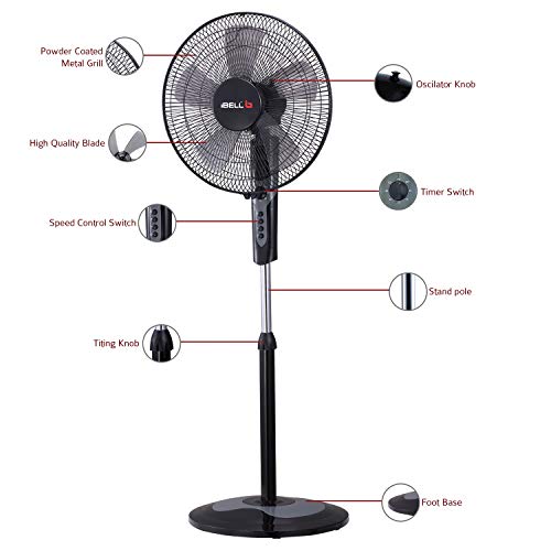 Image of IBELL CHROME10 Pedestal Fan | Adjustable Height & 2hr Timer | 5-Leaf Design | High-Speed Performance | 100% Rust Free | 2-Yrs Warranty 【Black】