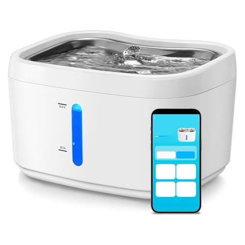 Automatic Cat Water Fountain with Smart APP Alerts and Water Level Window, Ultra Quiet Pet Water Dispenser and Dogs, 84oz 2.5L Capacity