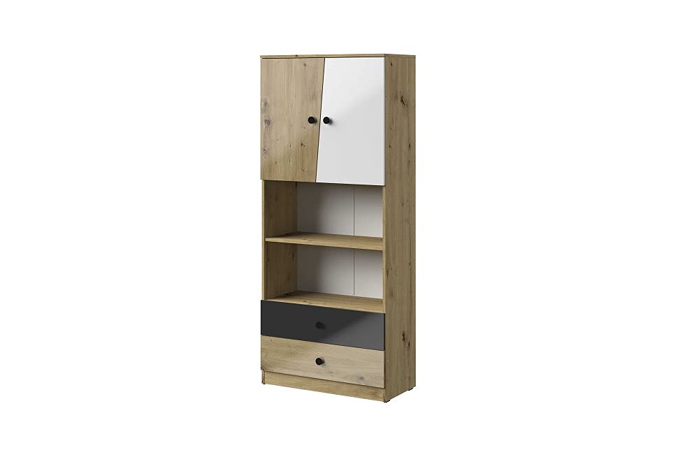 QMM Jugendzimmer Kinderzimmer komplett Neo Set A Schrank Schreibtisch Regale (Schwarz-Matt)