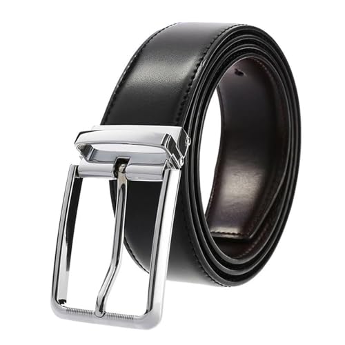 Men's Casual Leather Belt with Cowhide Strap 130cm Length Silver Hard Metal Buckle Brown Trouser Waist Girdle2