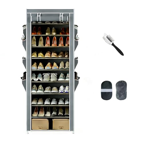 HOACHAN 10-Tier Shoe Rack with Dustproof Cover, Large Capacity Shoes Storage Organizer Holds 30-38...
