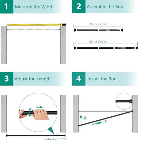 Image of Tension Curtain Rod by EZFurni, 28 to 42 Inch, Adjustable Curtain Rods No Drilling, Heavy Duty Tension Rod, Anti-Slip Spring Loaded Curtain Rods for Window, Closet, Door, Black