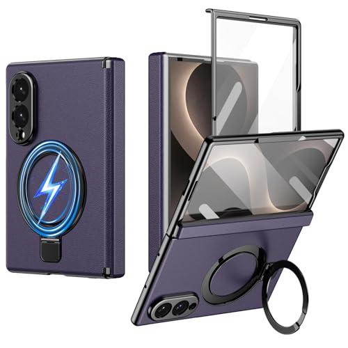 Protection charnière Samsung Z Fold 8, étui cuir violet premium à anneau magnétique