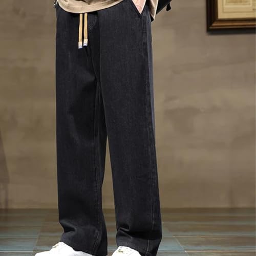 Men's Straight Jeans Loose Drawstring Baggy Denim Pants Casual Streetwear Wide Leg Stylish Classic Trousers4