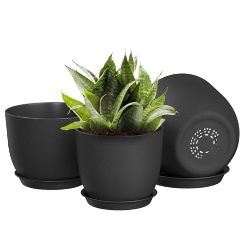 FIASON 25/23/20 cm Schwarz Blumentopf, Kunststoff-kräutertopf mit...