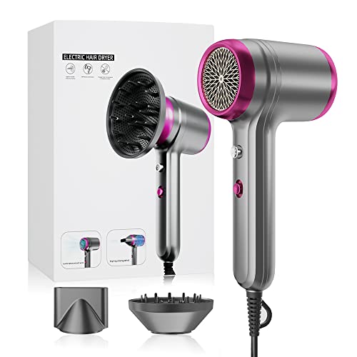 Hair Dryer Negative ion Blow Dryer Lightweight Professional Salon Low Noise Fast Dry with Diffuser Perfect for Travel Curly Hair Hair dryers for Women Birthday Gift