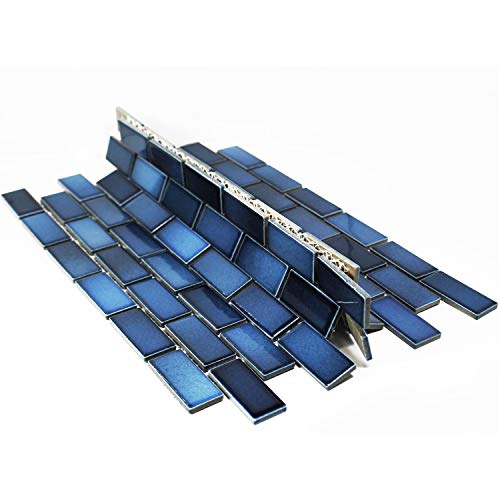 Aquatiles Glazed Indigo Blue Mosaic Ceramic Porcelain Tile Swimming Pool Bath Shower Wall 1 Inch X 2 Inch thumb #3