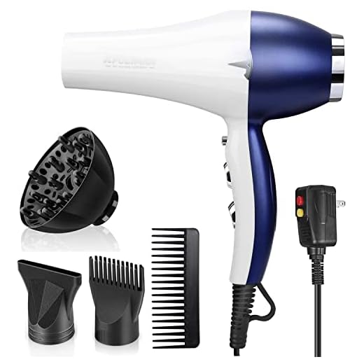 Hair Dryer 2000W, Negative Ionic Fast Dry Low Noise Blow Dryer, Professional Salon Hair Dryers with Diffuser, Concentrator, Styling Pik,2 Speed and 3 Heat Settings,Quick Drying with AC Motor-WhiteBlue