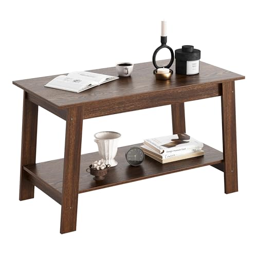 Coffee Table, 31.49'' Small Living Room Tables, 2-Tier Rustic Coffee Table for Living Room, Modern...