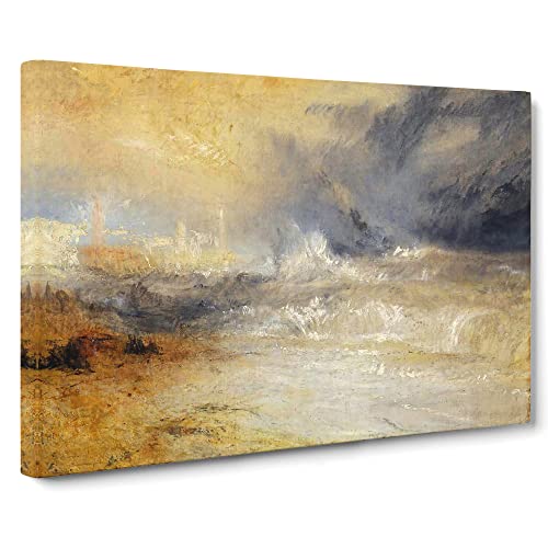 J.M.W. Turner Waves Breaking Against the Lee Shore Canvas Print | Gallery Wrapped 30mm Frame Wall Art | 30x20 inches | Ready to Hang | Coastal Seascape Picture | Living Room Bedroom Lounge Office