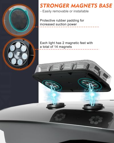 LUMENIX 72 LED Roof Top Strobe Beacon Lights Magnetic Mount 2-in-1 Warning Flashing Emergency Mini Light Bar for Construction Vehicles Snowplow Tow Trucks Postal Mail Cars - Amber