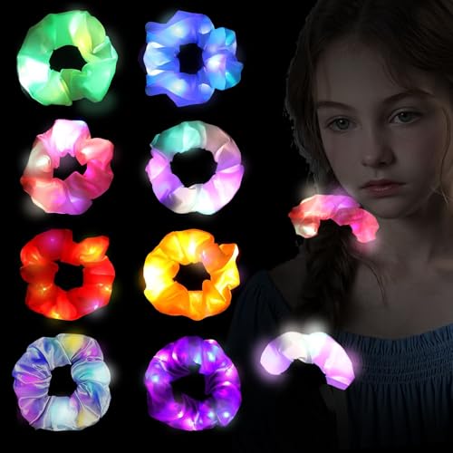 Photo de 8 Pièces LED Chouchou Cheveux, Chouchou Lumineux LED, Élastiques Cheveux Lumineux, Satin Accessoires Cheveux pour Femme ou Filles Noël, Halloween, Carnaval, Fêtes Nocturnes, Cadeau d'anniversaire