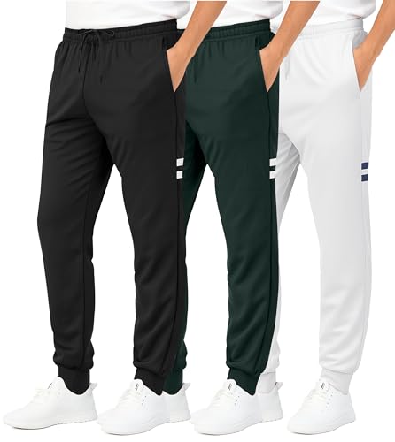 Image of Real Essentials 3 Pack: Boys' Athletic Jogger Sweatpants - Kids Teens Youth Active Sports Pants with Pockets (Sizes 5-18)