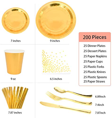 Yoacbbo Gold Party Supplies Black Paper Plate Napkins Cup Gold Plastic Fork Knives Spoons Disposable Dinnerware Set For Birthday Retirement Graduation Anniversary Party #TOP5