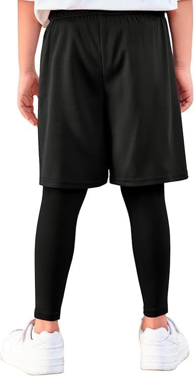 Haloumoning Short de compression 2 en 1 pour garçon - Legging de sport - Séchage rapide - Short de football - Basketball - Legging athlétique