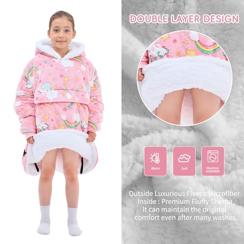 yescool Wearable Blanket Hoodie Kids Glow in the Dark, Oversized Blanket Sweatshirt with Sherpa Teen Girl Gifts for Kids,Girls, 8-15 Year Old Girl Boy Gift Warm Wearable Blankets, One Size, Rainbow