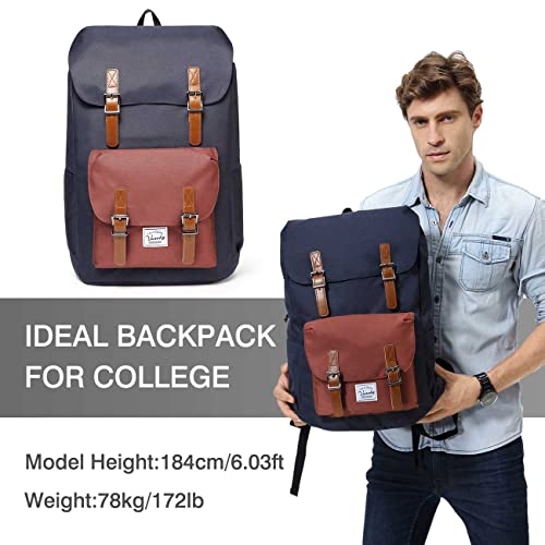 School Backpacks, VASCHY Men's Backpack Women Vintage Laptop Backpack 15.6 Inches Waterproof Backpack College Teenagers for College Camping Travel Trekking