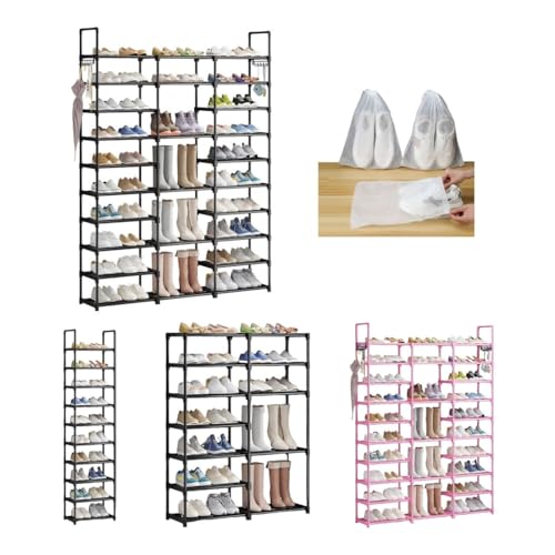 5 Tier Stojak na buty z pokrytymi, Metalowy organizer, Space Saving Enty Storage Shelf na buty, łatwy montaż bez narzędzi, czarny