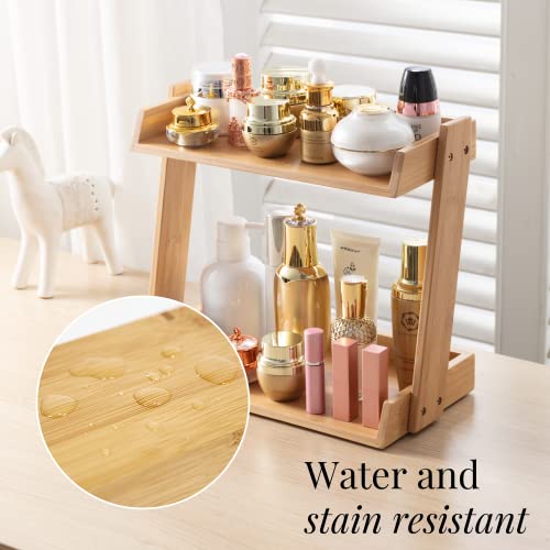 Gobam Bamboo Makeup & Countertop Organizer, Small - 2 Layer Cosmetics, Lipsticks, Jewelry, Brushes, Hair Accessories & Perfume Organizer For Dresser, Easy Assembly - Natural #TOP5