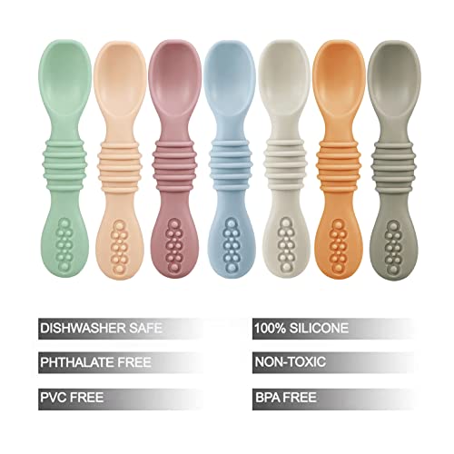 PandaEar 7 Pack Baby Led Weaning Spoons| Silicone Baby Spoons Self Feeding Utensils, Toddler Infant Feeding Spoon First Stage by PandaEar - Image 2