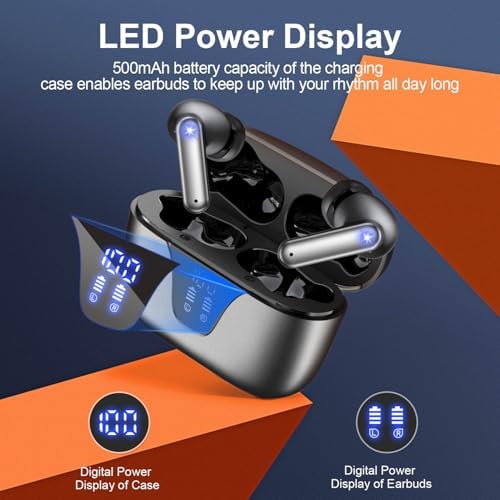 Nequga Wireless Earbuds Bluetooth Headphones, Ear Buds with Mic, LED Display in Ear Earphones Bass Stereo - 1