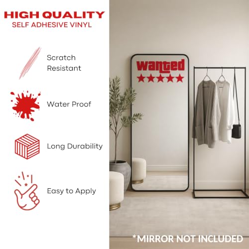 Image of Sticker for Glass & Mirrors | Minimal Vinyl Decal for Bedroom Bathroom & Cafe | Self-Adhesive Quote Aesthetic Mirror Sticker | No Mirror Included (Wanted 5 Stars, Medium, Transparent Red)