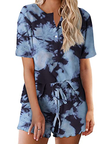 Image of Ekouaer Pajamas Set for Women Short Sleeve Lounge Set 2 Piece Loungewear PJs Soft Cute Lightweight Sleepwear,Small